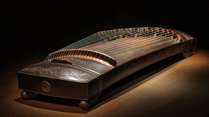 Obraz premium Ornate Chinese zither on dark background