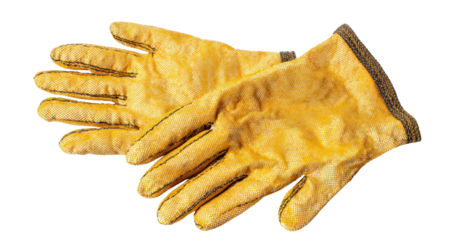 Coated nylon gloves with reinforced fingertips background isolated on a Transparent background, PNG file.