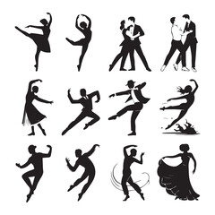 Naklejka premium Vector art of an elegant collection of dancers in various poses, showcasing the beauty of movement and grace