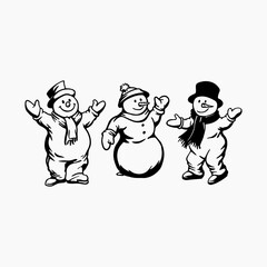 Snowman Vintage Style Clip Art Christmas Event Black Snowman Design Clothing