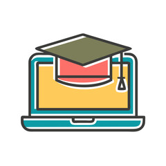laptop with graduate cap icon vector   