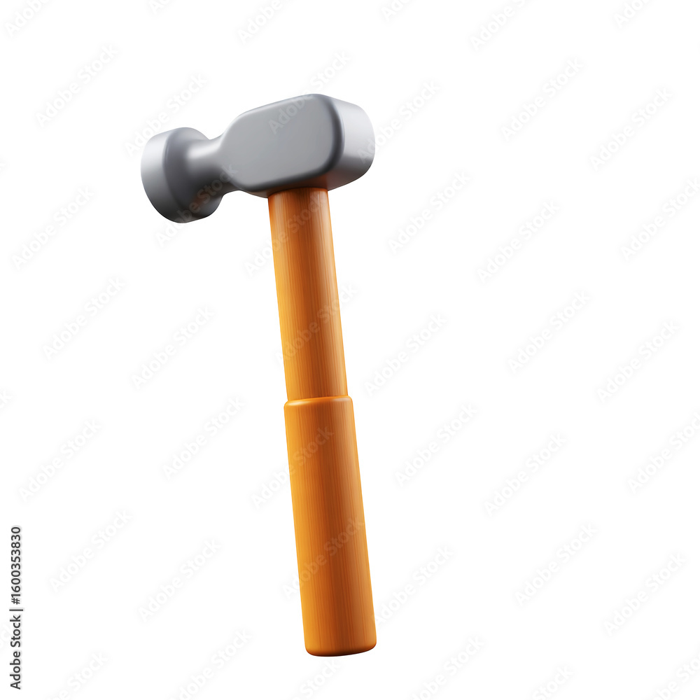 Poster a hammer with a gray head and orange handle against view on transparent background