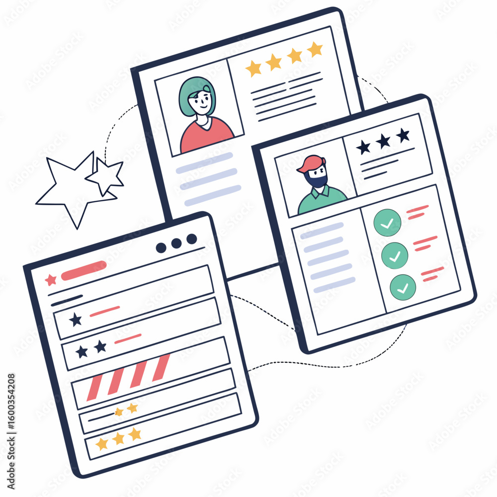 Poster applicant profiles with star ratings and checkmarks digital system hiring process
