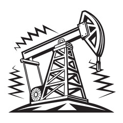Black and white oil pump jack symbol with zigzag lines oil rig energy