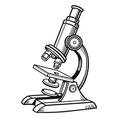 Black and white scientific microscope drawing laboratory research