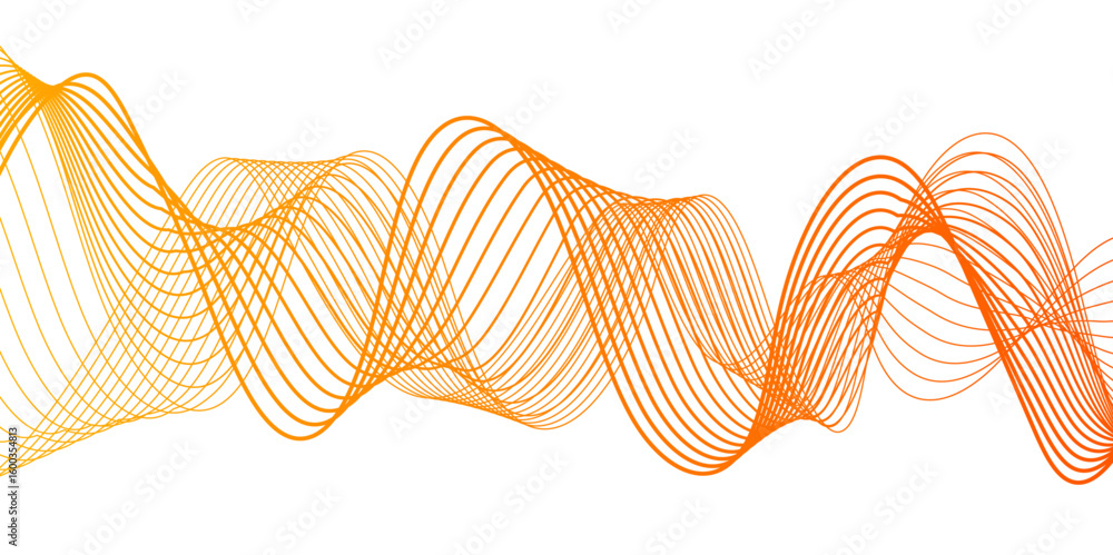 Poster abstract modern wave with thin, flowing lines with smooth gradient from coral pink to orange and yel