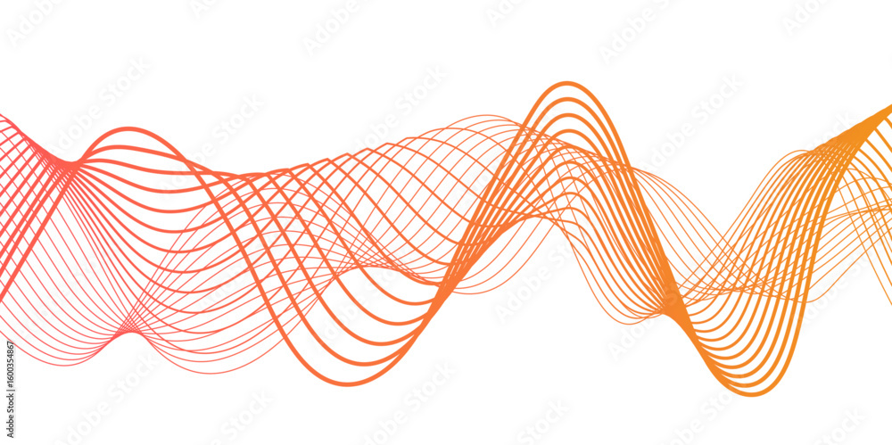 Canvas Prints abstract modern wave with thin, flowing lines with smooth gradient from coral pink to orange and yel