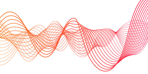 Abstract modern wave with thin, flowing lines with smooth gradient from coral pink to orange and yellow. Rhythmically, soundwaves or digital frequency signals. clean, fluid, and contemporary