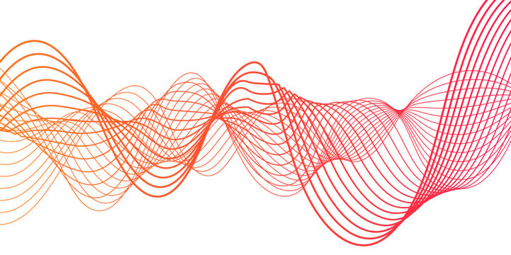 Abstract modern wave with thin, flowing lines with smooth gradient from coral pink to orange and yellow. Rhythmically, soundwaves or digital frequency signals. clean, fluid, and contemporary