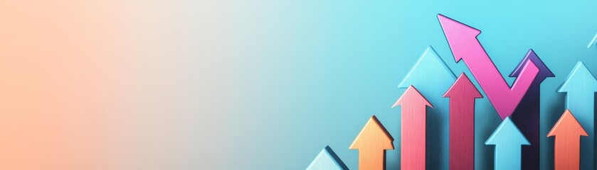 Colorful Arrows Ascending on Blue Background, Growth, Success