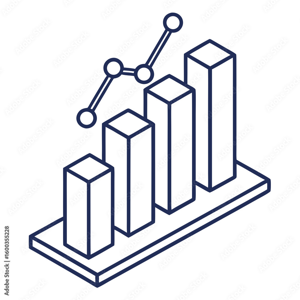 Poster blue bar chart with ascending line graph analytics business