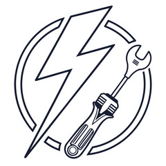 Bolt wrench and lightning bolt symbol electricity tool