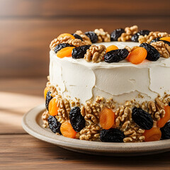 Chocolate and berry cake with yogurt and granola in a glass dessert bowl.