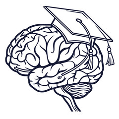 Brain wearing graduation cap education learning