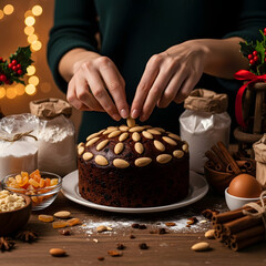 Delicious chocolate cakes with nuts and almonds served as a sweet dessert on a festive table.