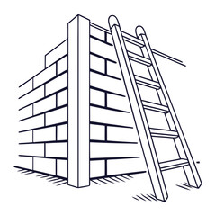 Brick wall with leaning ladder and support beam construction