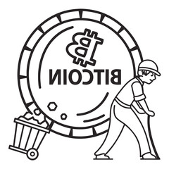 Fototapeta premium Bitcoin miner with cart and symbol cryptocurrency mining