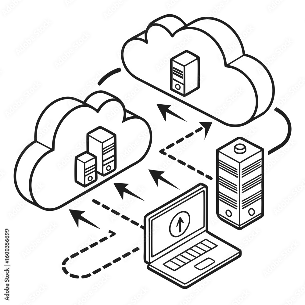 Poster cloud data transfer network servers laptop cloud computing