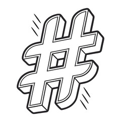 Fototapeta premium Bold black hashtag symbol with dimensional effect social media