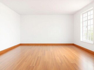 Empty modern interior with wooden flooring and bright window light  