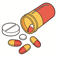 Colorful Pills and Capsules Scattered Around a Bottle medicine healthcare