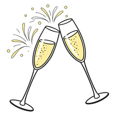 Champagne glasses clinking with bubbly effervescence