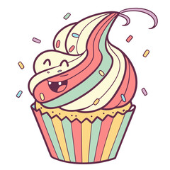 Cheerful rainbow cupcake with sprinkles dessert sweet