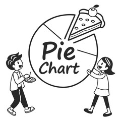 Children with pie chart and food data analysis