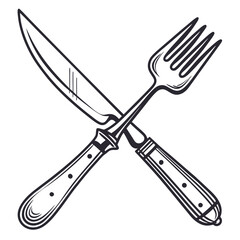 Crossed knife and fork symbol with dark outlines cutlery dining