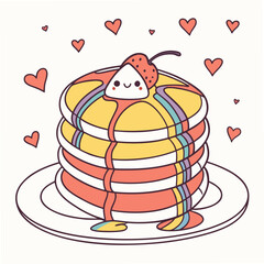 Cute pancake stack with rainbow syrup and strawberry vector