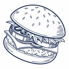 Delicious layered burger with sesame seeds and lettuce hamburger food