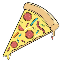 Delicious pizza slice with colorful toppings food cheese