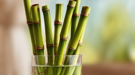 Obraz premium Fresh bamboo stalks in glass