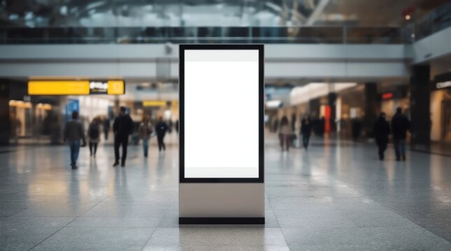 Airport hall billboard mock up with white screen, alpha channel. Business concept, indoor board, empty frame