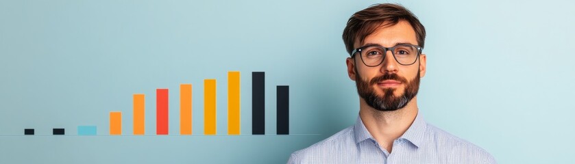 Obraz premium Man with Chart Growth and Finance Concept, Business, Statistics
