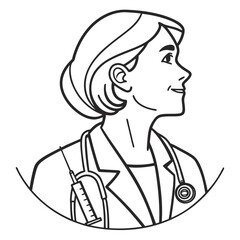 Doctor with stethoscope and syringe linear medical healthcare