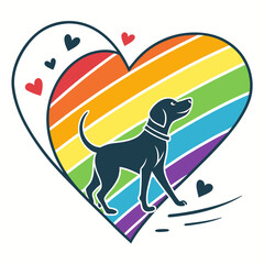 Dog inside rainbow heart with smaller hearts love pride
