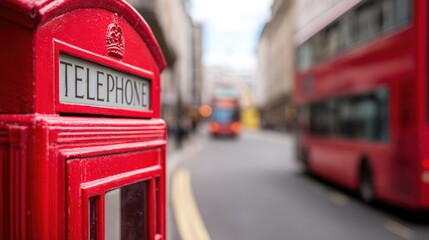 Red phone box in London street scene