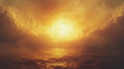 Obraz premium Golden celestial landscape with dramatic clouds.