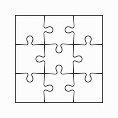 Fototapeta premium Nine blank puzzle pieces. Puzzles for web, information or presentation design, infographics. Puzzles on white background. Vector illustration