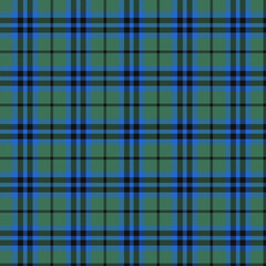 Black, Bright Light Blue, Weathered Green Tartan Weave Pattern - Tile