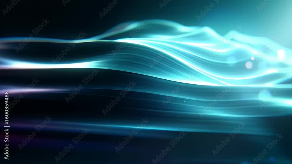 Poster flowing gradient of light from cyan to deep royal blue with dynamic wave patterns and soft highlight