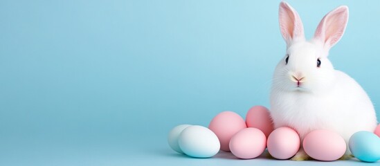 Fototapeta premium Adorable Easter Bunny with Pastel Eggs