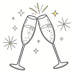 Format: Title: Toasting champagne glasses with sparkling celebratory stars celebration
