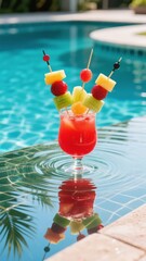 Fruit-Adorned Cocktail by the Poolside