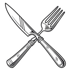 Crossed knife and fork cutlery dining