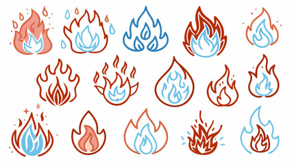 Crayon Drawn Red Fire Flames Icons - Doodle Flames Stickers