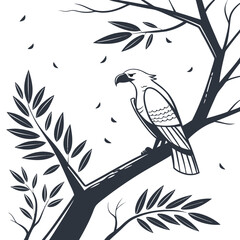 Dark bird perched on a tree branch with leaves eagle