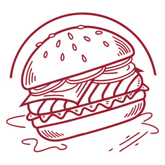 Delicious burger illustration with sesame seeds and sauce