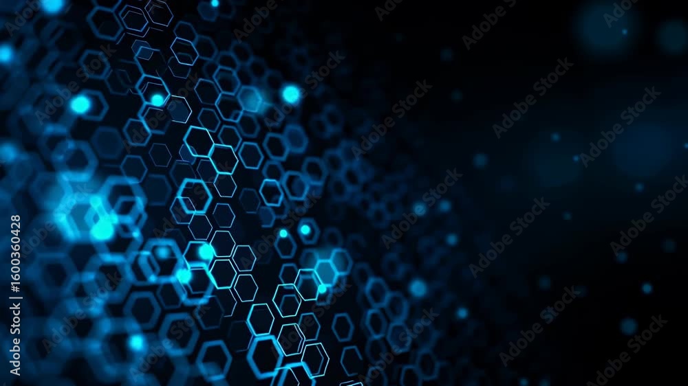 Poster blue minimalist geometric pattern featuring morphing hexagons in a modern background design